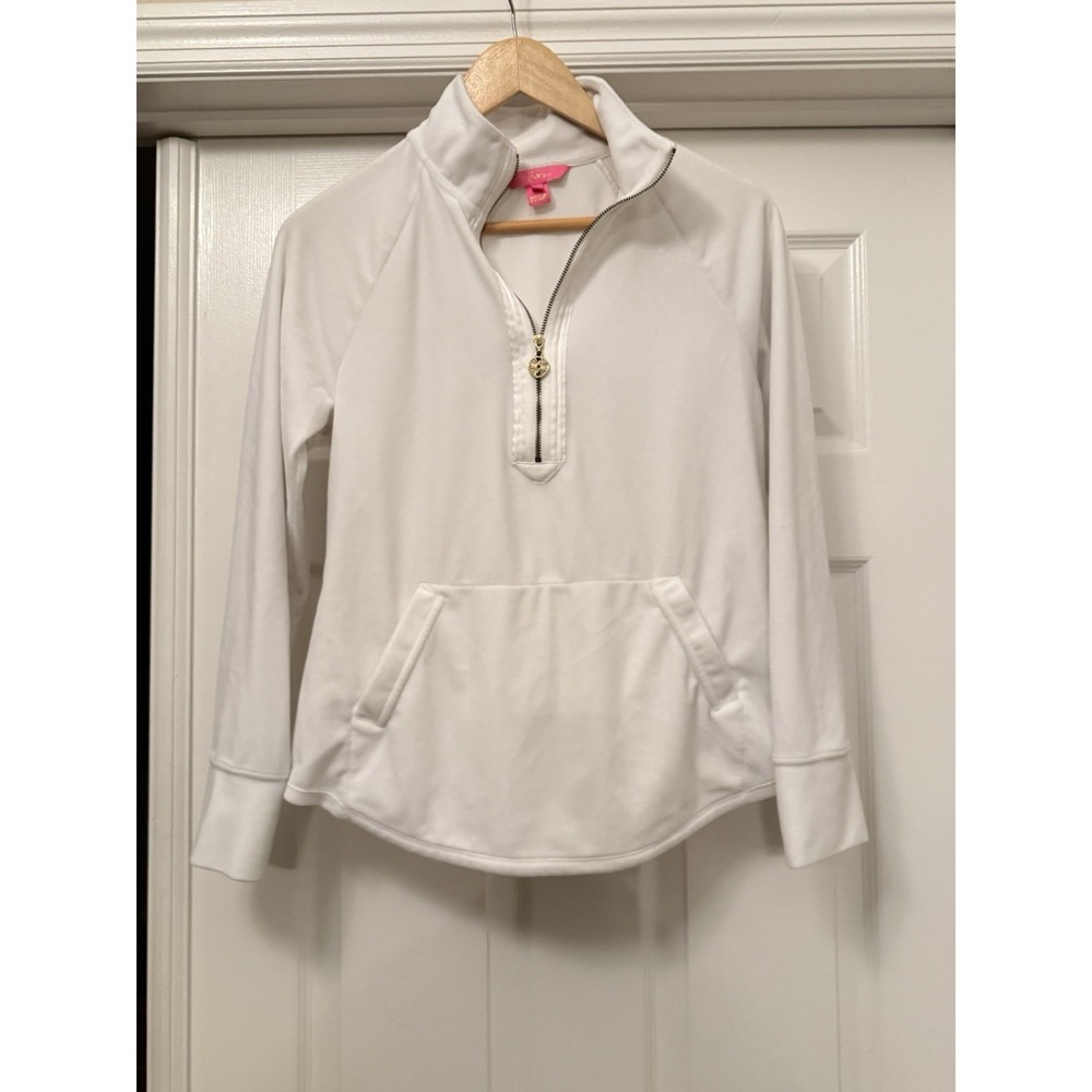 Lilly Pulitzer Skipper Popover Women XS White Half Zip Pullover Thumbhole Sporty